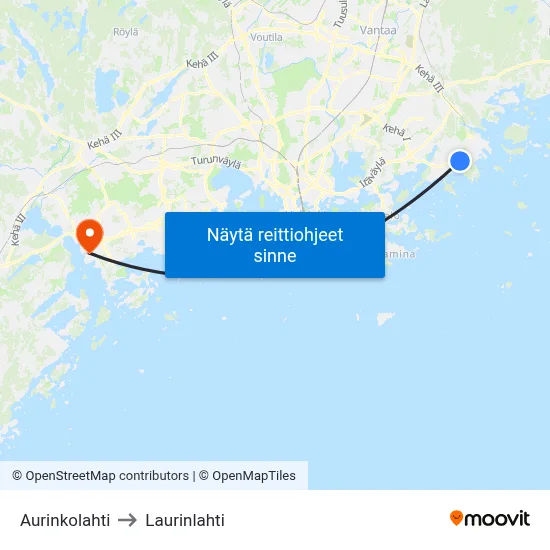 Aurinkolahti to Laurinlahti map