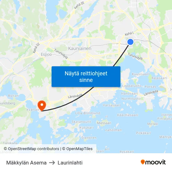 Mäkkylän Asema to Laurinlahti map