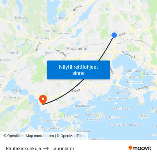 Rautakiskonkuja to Laurinlahti map