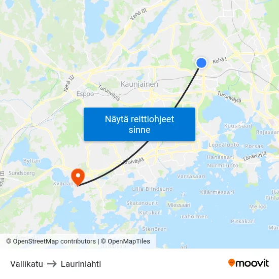Vallikatu to Laurinlahti map