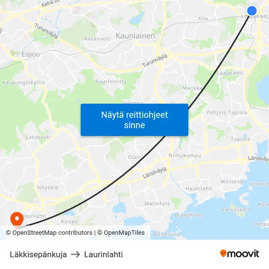 Läkkisepänkuja to Laurinlahti map