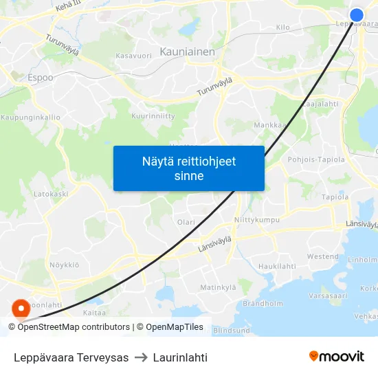 Leppävaara Terveysas to Laurinlahti map