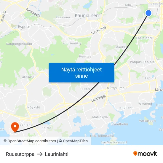 Ruusutorppa to Laurinlahti map
