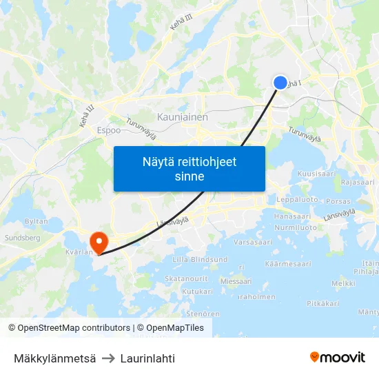 Mäkkylänmetsä to Laurinlahti map