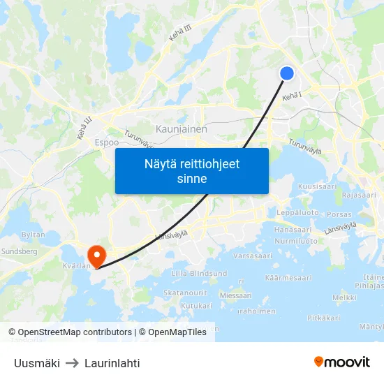 Uusmäki to Laurinlahti map