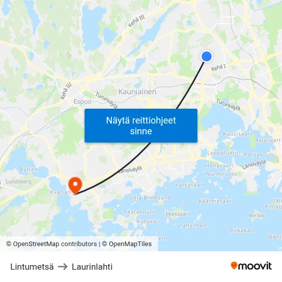 Lintumetsä to Laurinlahti map