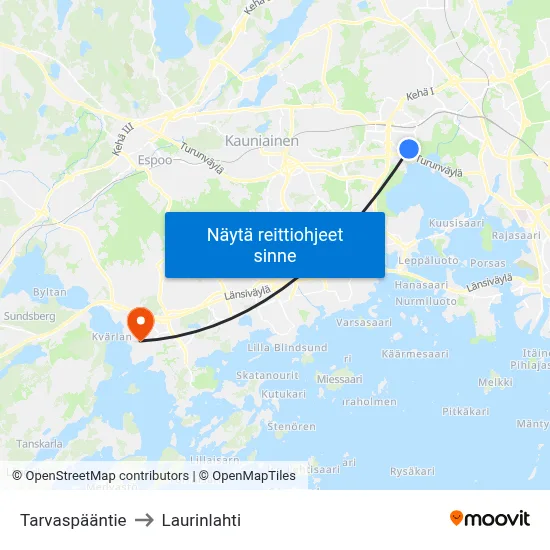 Tarvaspääntie to Laurinlahti map