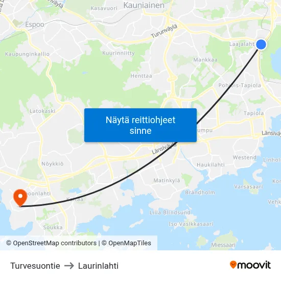 Turvesuontie to Laurinlahti map