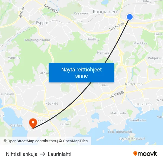 Nihtisillankuja to Laurinlahti map
