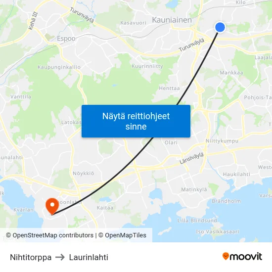 Nihtitorppa to Laurinlahti map