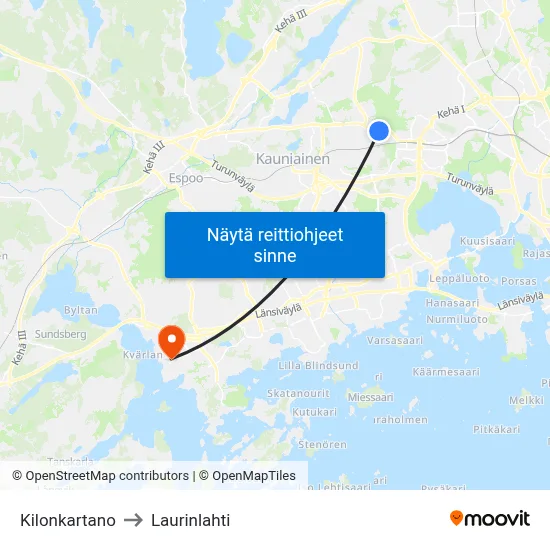 Kilonkartano to Laurinlahti map