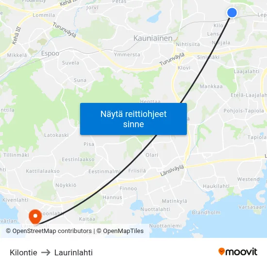 Kilontie to Laurinlahti map