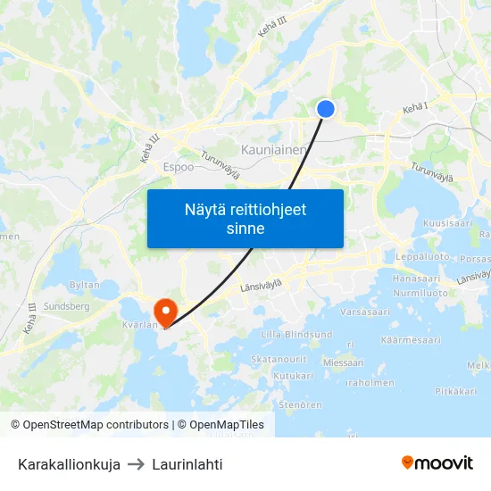 Karakallionkuja to Laurinlahti map