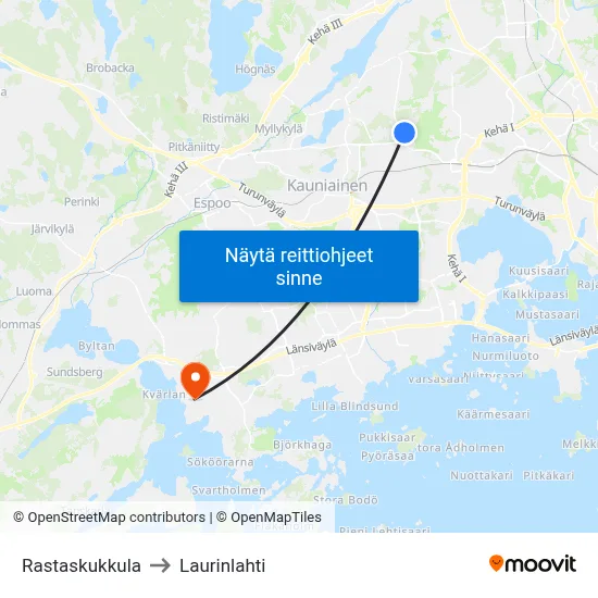 Rastaskukkula to Laurinlahti map