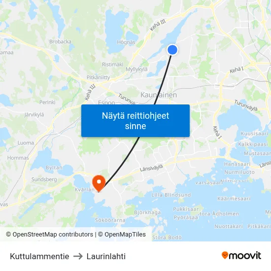 Kuttulammentie to Laurinlahti map