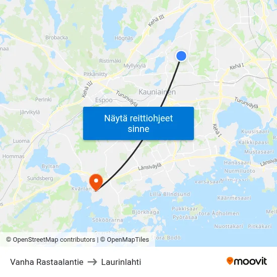Vanha Rastaalantie to Laurinlahti map