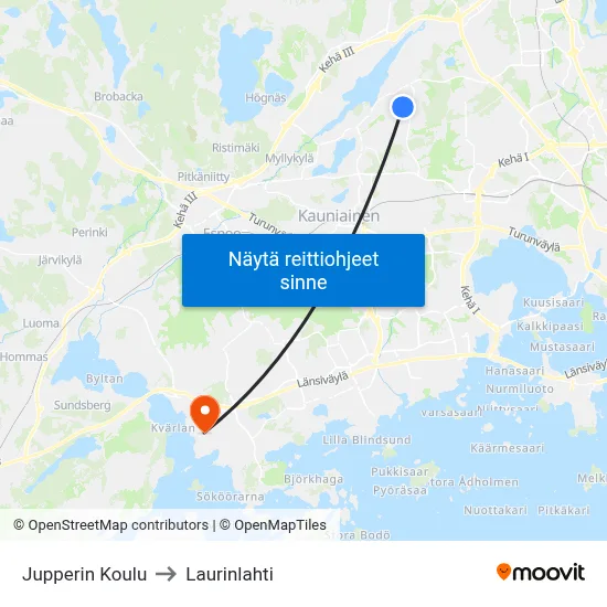 Jupperin Koulu to Laurinlahti map