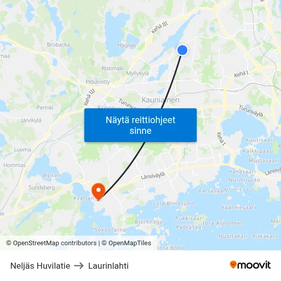 Neljäs Huvilatie to Laurinlahti map