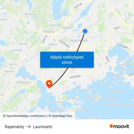 Rajamänty to Laurinlahti map