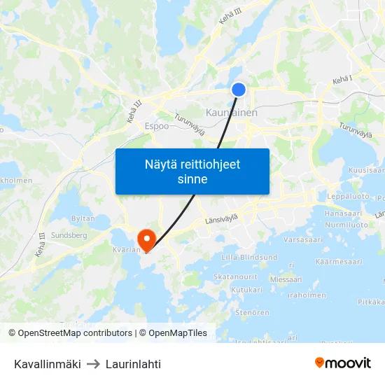 Kavallinmäki to Laurinlahti map