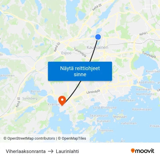 Viherlaaksonranta to Laurinlahti map
