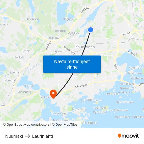 Nuumäki to Laurinlahti map