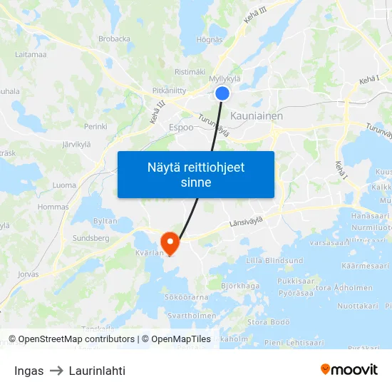 Ingas to Laurinlahti map