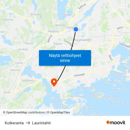 Kolkeranta to Laurinlahti map