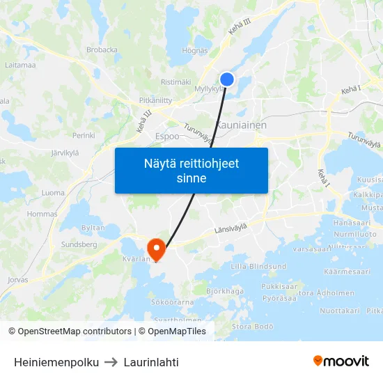 Heiniemenpolku to Laurinlahti map