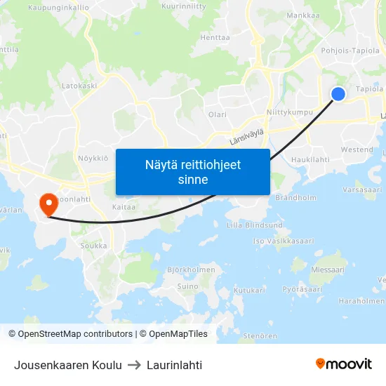 Jousenkaaren Koulu to Laurinlahti map