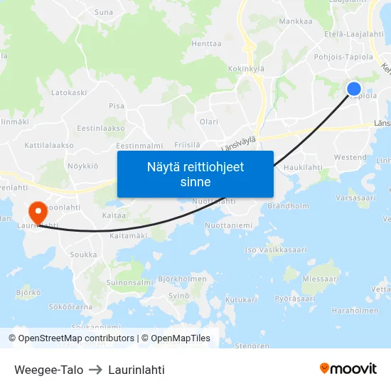 Weegee-Talo to Laurinlahti map