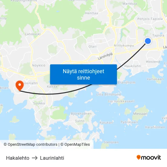 Hakalehto to Laurinlahti map