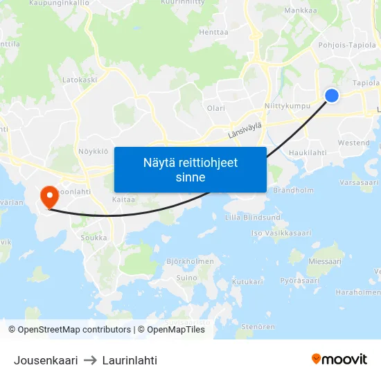 Jousenkaari to Laurinlahti map