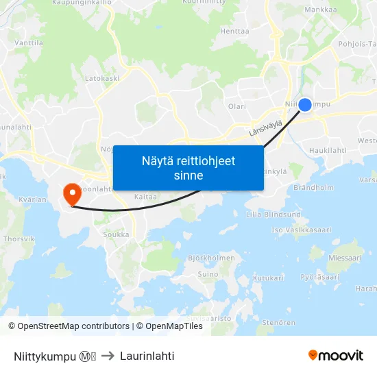 Niittykumpu Ⓜ️🛍️ to Laurinlahti map