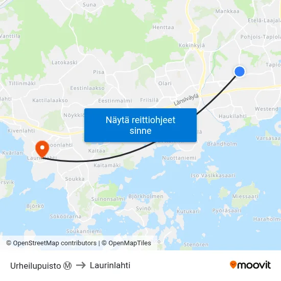 Urheilupuisto Ⓜ️ to Laurinlahti map