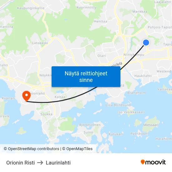 Orionin Risti to Laurinlahti map