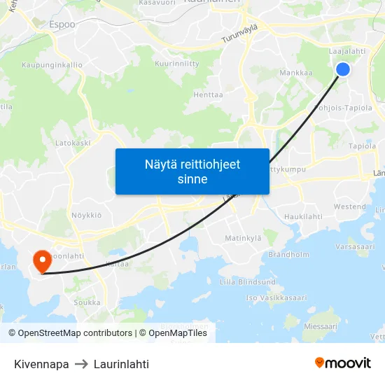 Kivennapa to Laurinlahti map