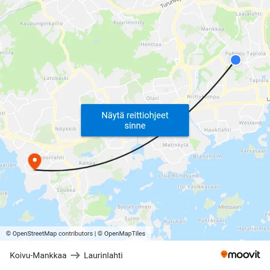 Koivu-Mankkaa to Laurinlahti map