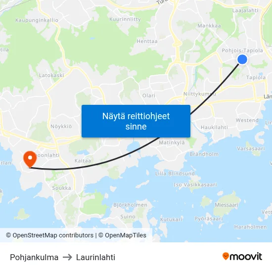 Pohjankulma to Laurinlahti map
