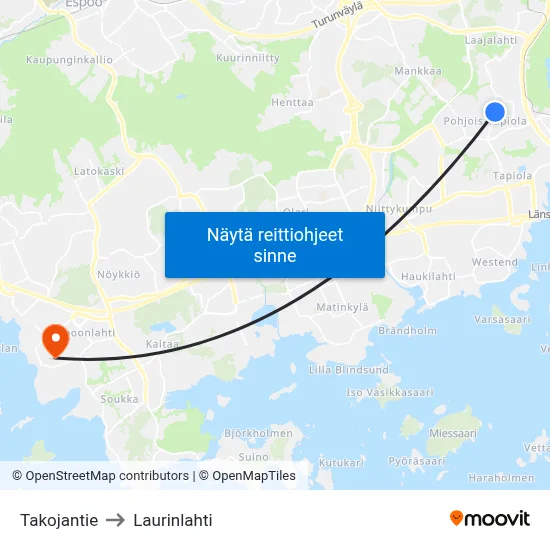 Takojantie to Laurinlahti map