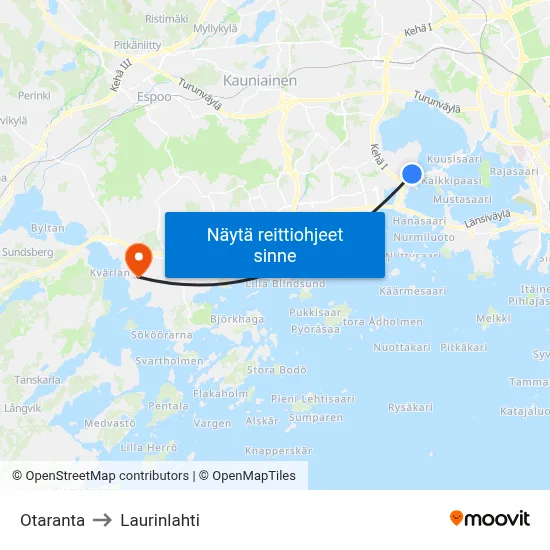Otaranta to Laurinlahti map