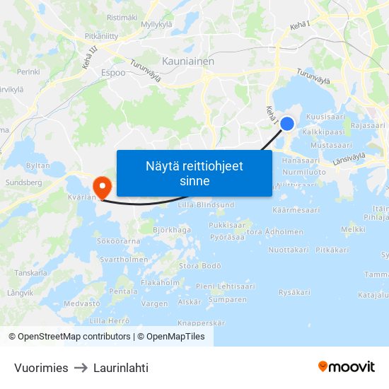 Vuorimies to Laurinlahti map