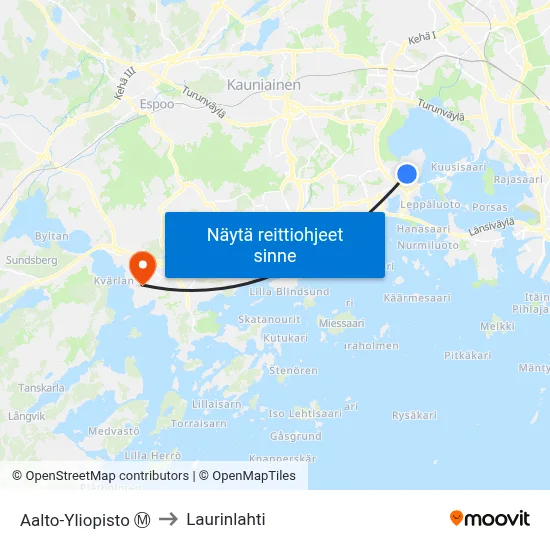 Aalto-Yliopisto Ⓜ️ to Laurinlahti map