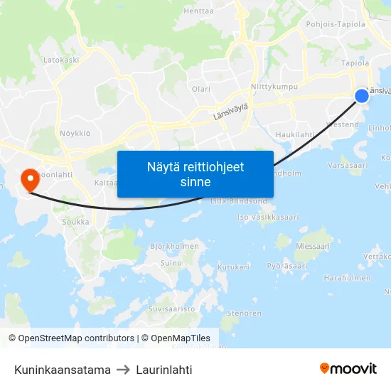 Kuninkaansatama to Laurinlahti map