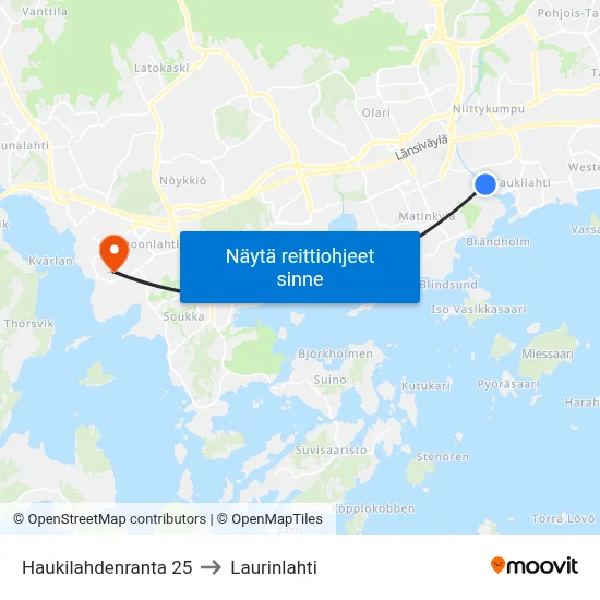 Haukilahdenranta 25 to Laurinlahti map