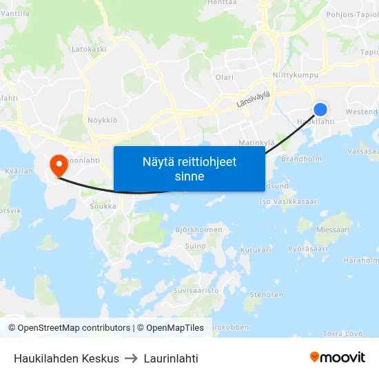 Haukilahden Keskus to Laurinlahti map