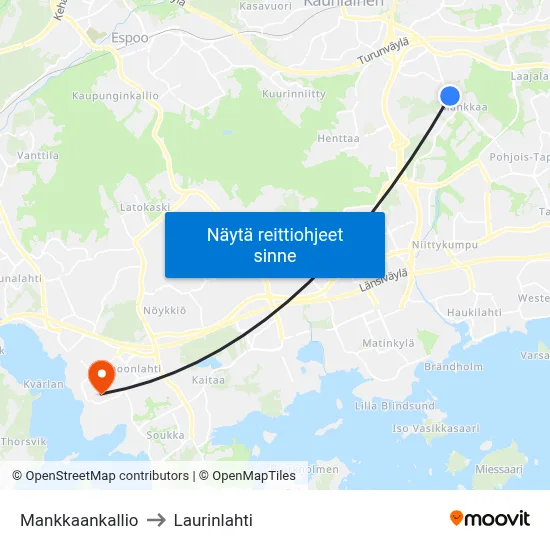 Mankkaankallio to Laurinlahti map