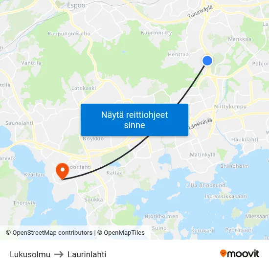 Lukusolmu to Laurinlahti map