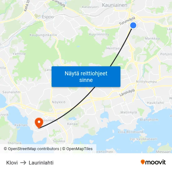 Klovi to Laurinlahti map