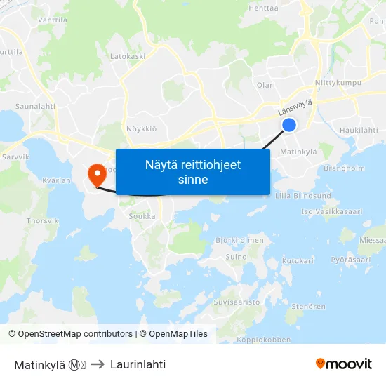 Matinkylä Ⓜ️🛍️ to Laurinlahti map